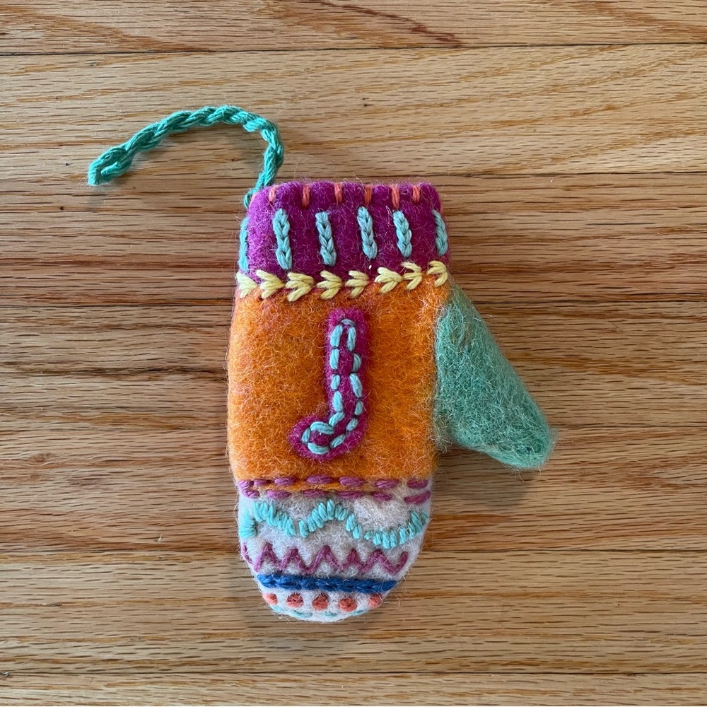 Anthropologie J Alphabet Colorful Felt Ornament